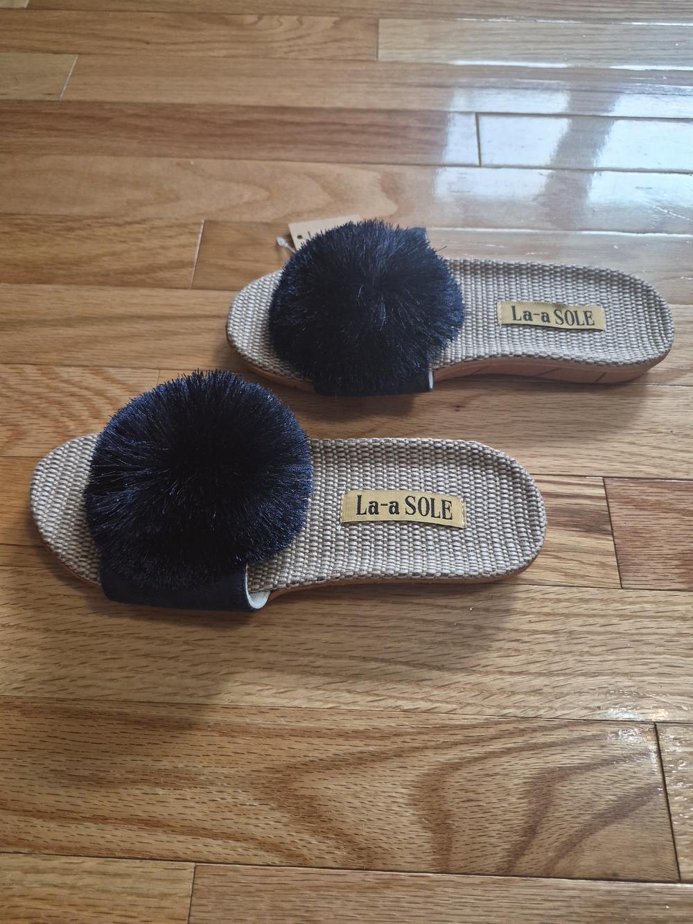 Blue Pom-Pom Slide Sandals for Women